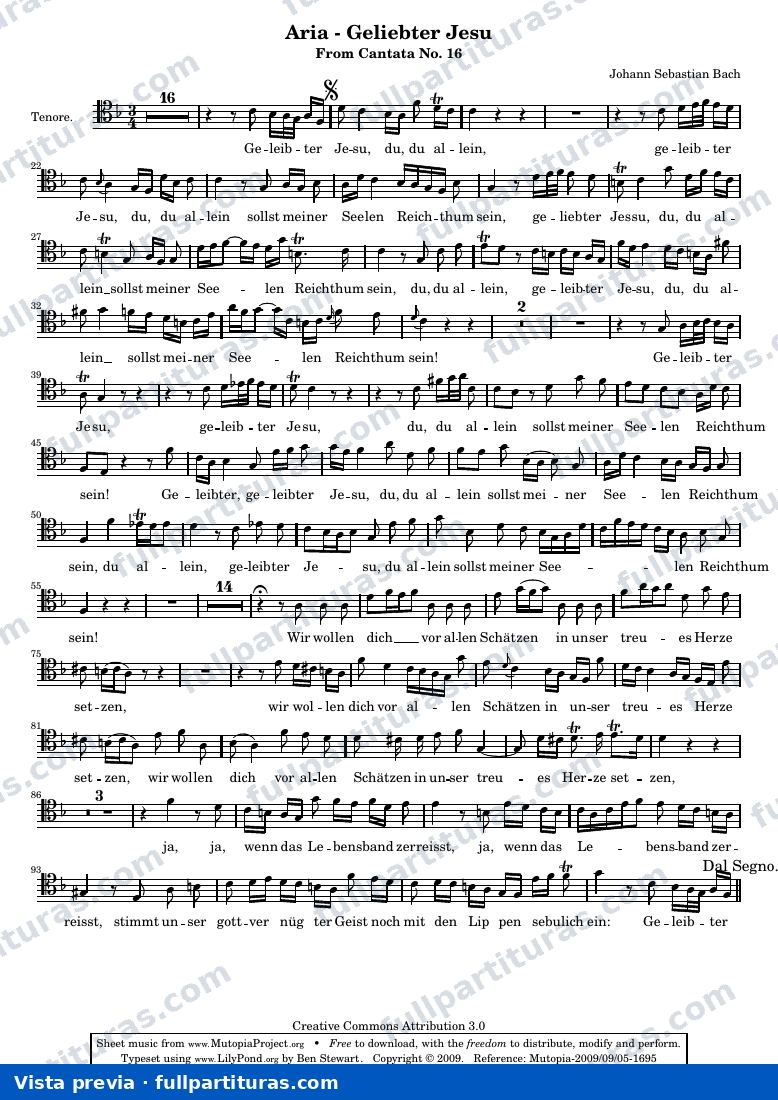 Geliebter Jesu - From Cantata No. 16 — TenoreGerman original clefs — aperçu