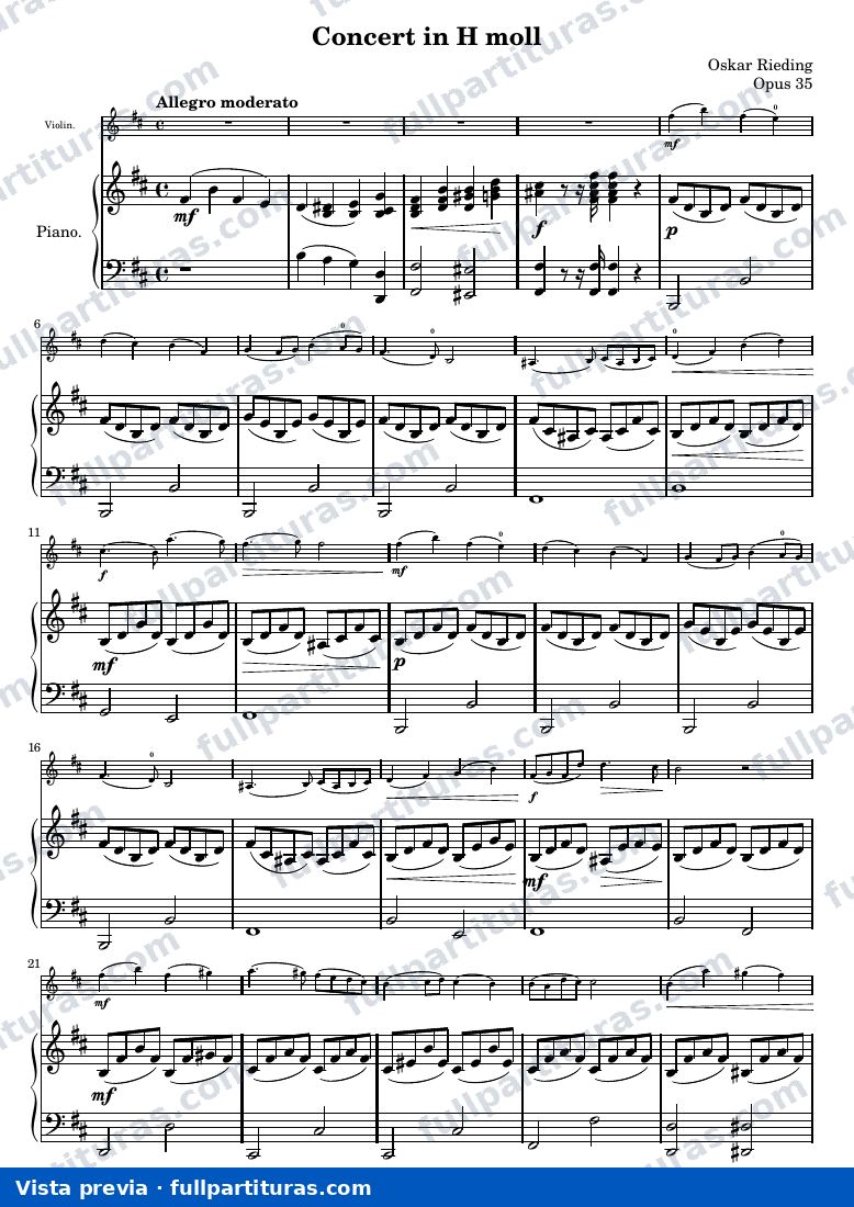 Concerto in B minor — Rieding opus 35 piano score — visualização