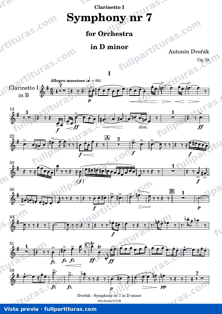 Symphony Nr. 7 — DvorakSYMPH7 part Clarinetto I — предварительный просмотр