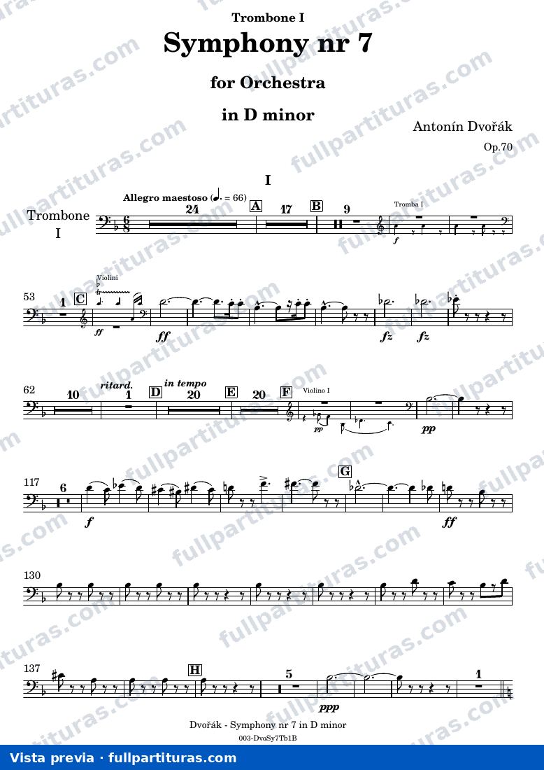 Symphony Nr. 7 — DvorakSYMPH7 part Trombone I — preview