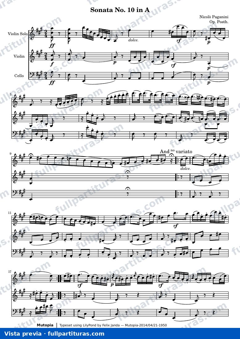 Sonata No. 10 in A — Score — visualização