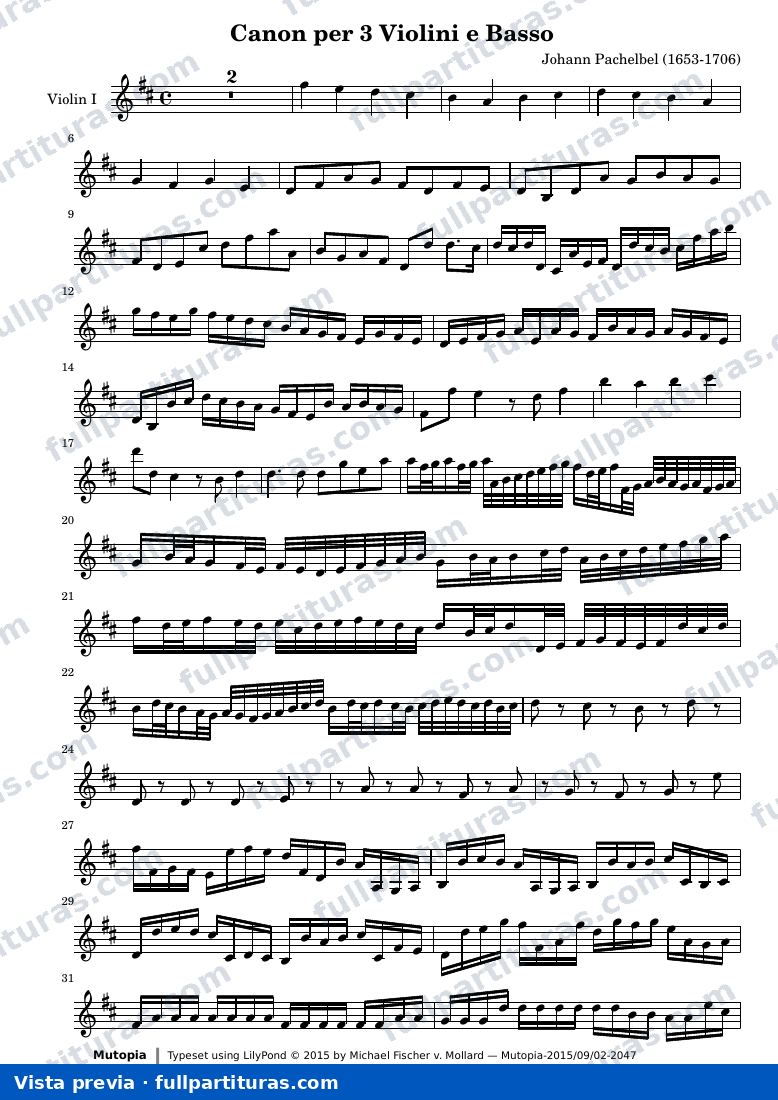 Canon per 3 Violini e Basso — Violin one part — anteprima