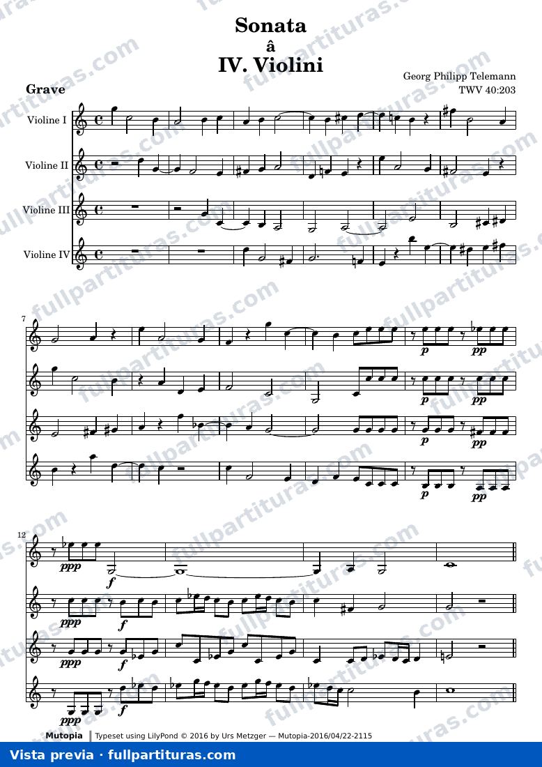 Sonata in C major for four violins — Sonata a IV C score — Vorschau
