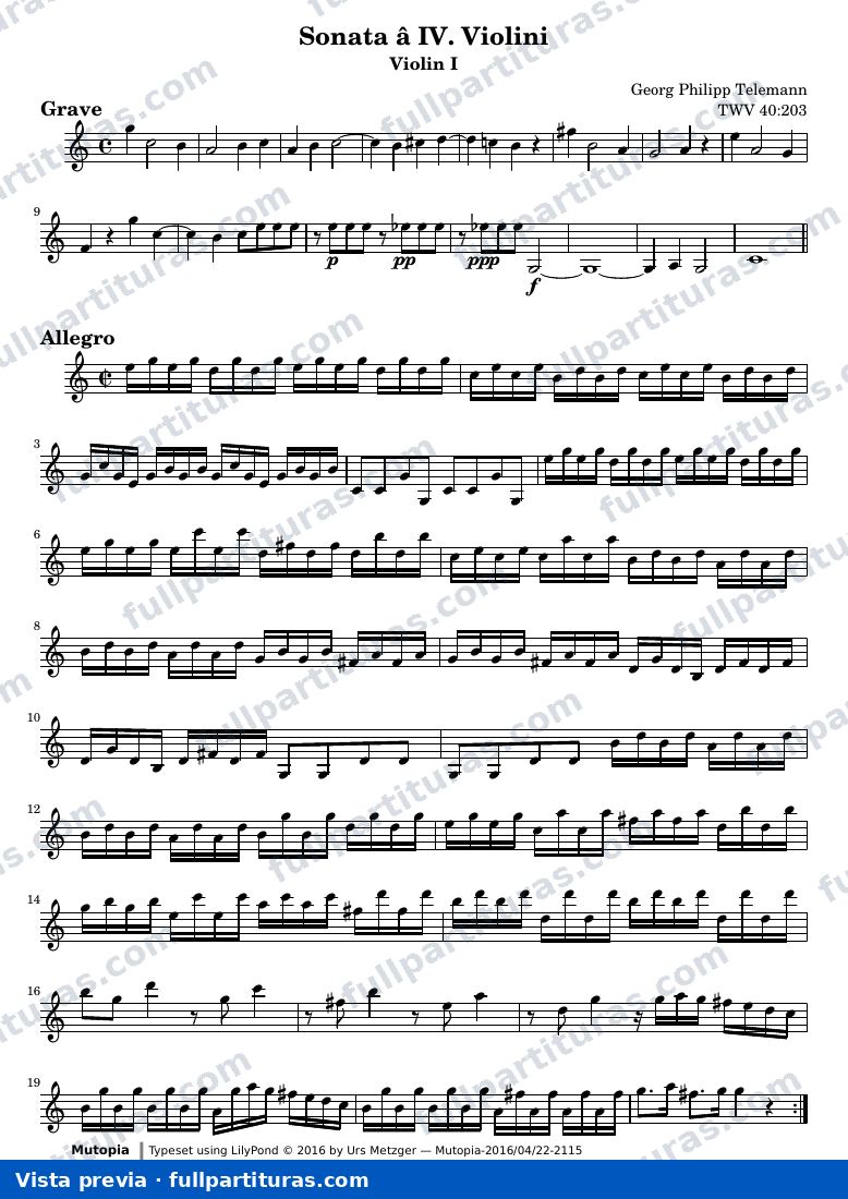 Sonata in C major for four violins — Sonata a IV C Vl1 — Vorschau