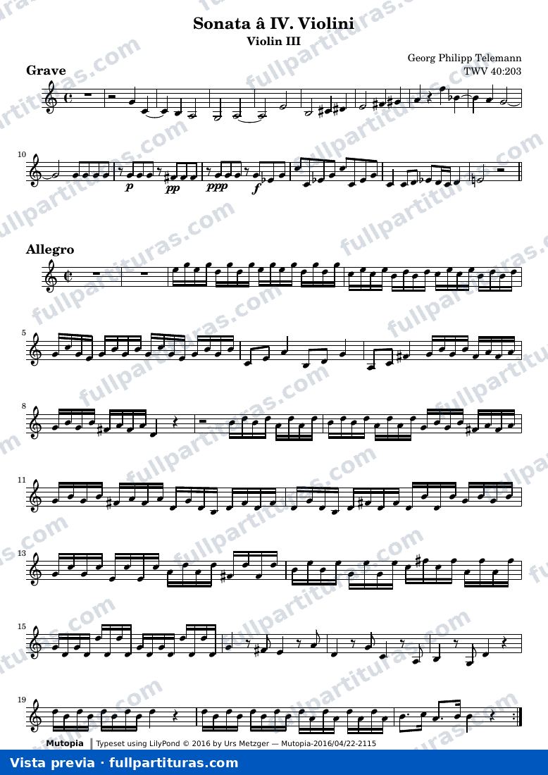 Sonata in C major for four violins — Sonata a IV C Vl3 — Vorschau