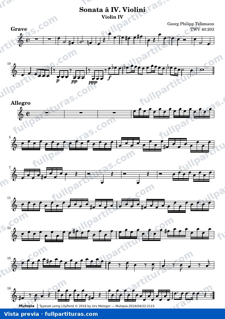 Sonata in C major for four violins — Sonata a IV C Vl4 — Vorschau