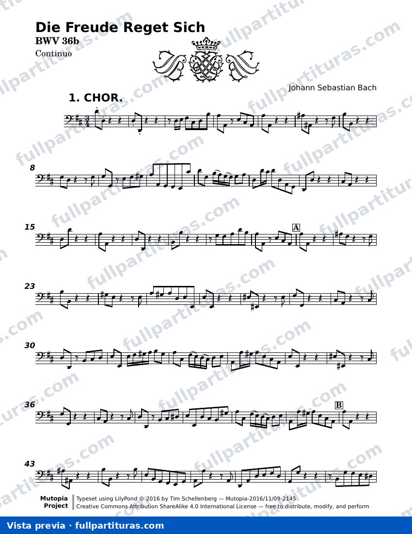 Die Freude Reget Sich — Bwv0036b continuo — Vorschau