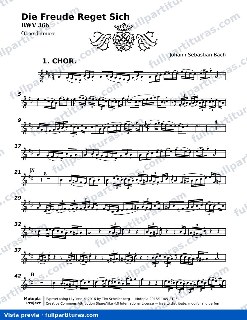 Die Freude Reget Sich — Bwv0036b oboe — предварительный просмотр