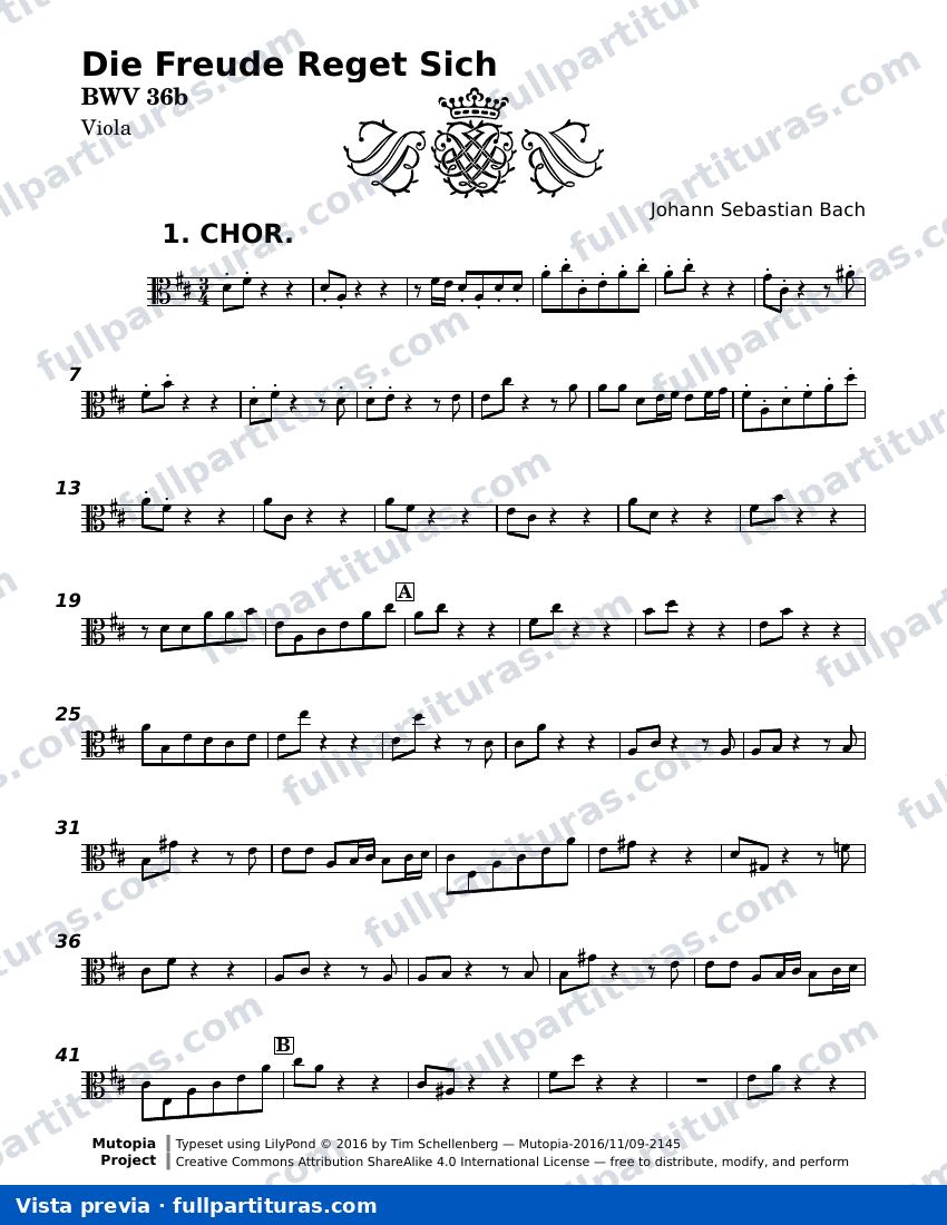 Die Freude Reget Sich — Bwv0036b viola — vista previa