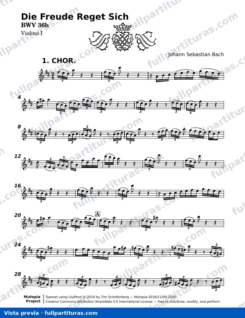 Die Freude Reget Sich — Bwv0036b violinI — preview