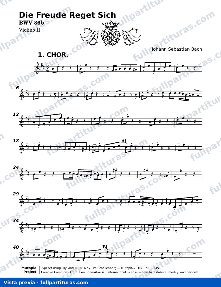 Die Freude Reget Sich — Bwv0036b violinII — preview