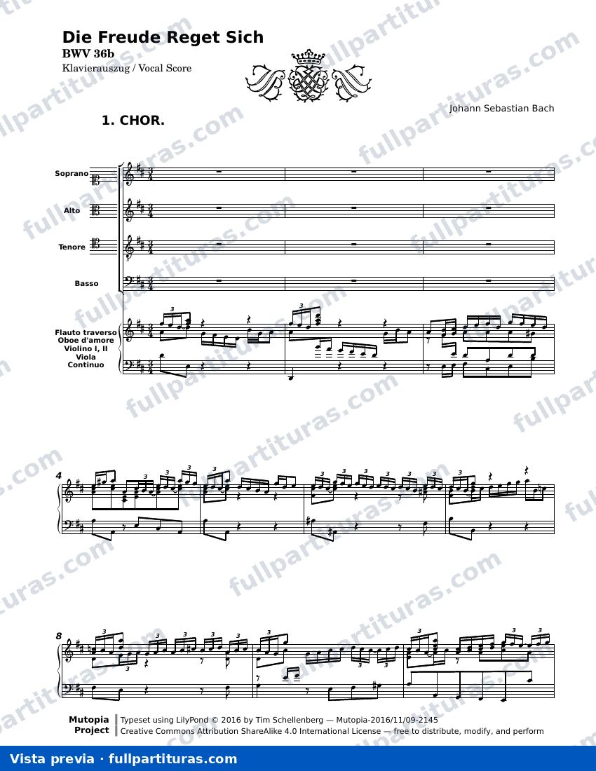 Die Freude Reget Sich — Bwv0036b vocal — vista previa