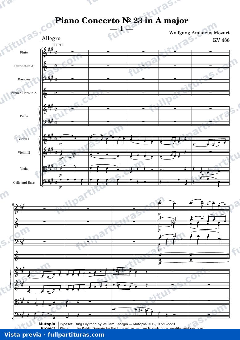 Piano Concerto № 23 — MozartWA KV488 movement 1 allegro — vista previa