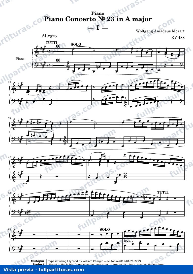 Piano Concerto № 23 — MozartWA KV488 part piano — vista previa