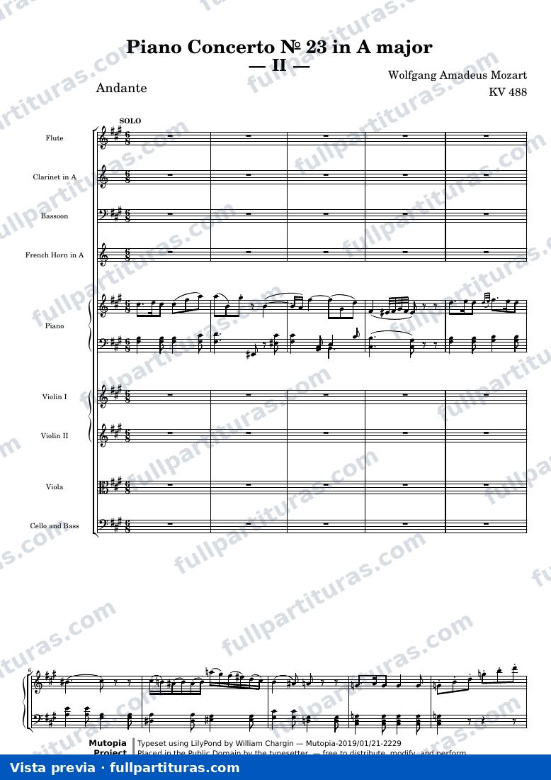 Piano Concerto № 23 — MozartWA KV488 movement 2 andante — vista previa