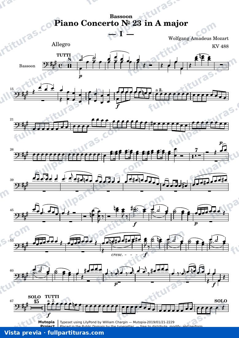 Piano Concerto № 23 — MozartWA KV488 part bassoon — vista previa