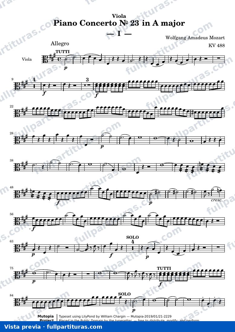 Piano Concerto № 23 — MozartWA KV488 part viola — vista previa