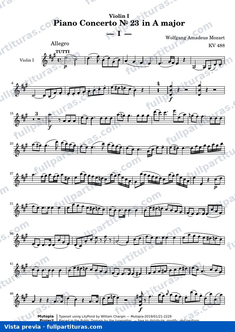 Piano Concerto № 23 — MozartWA KV488 part violin i — vista previa