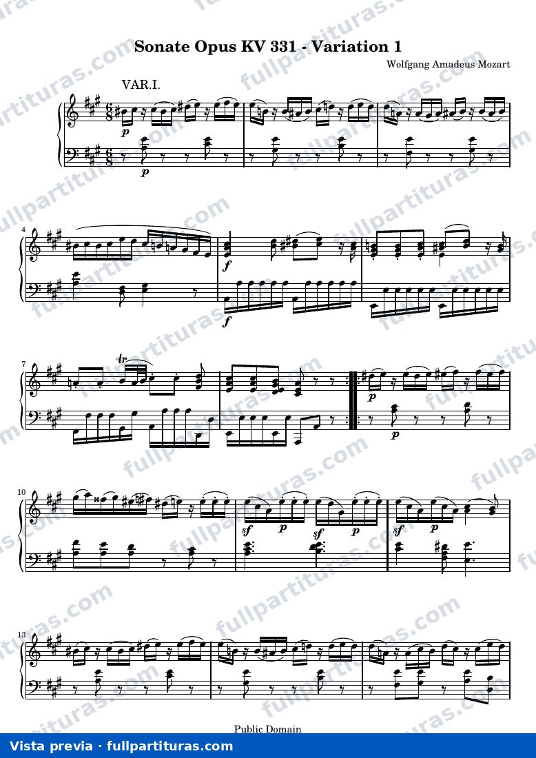 Sonata KV 331, Variation 1 — preview