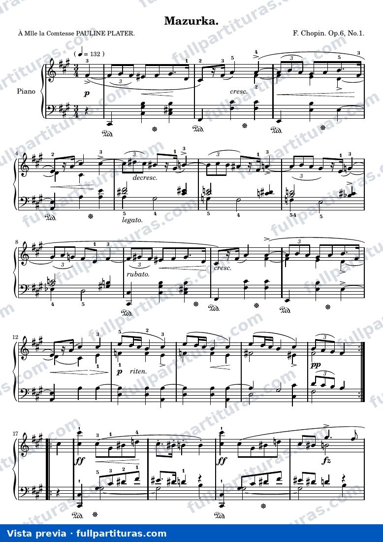 Mazurca Op. 6, No. 1 — preview
