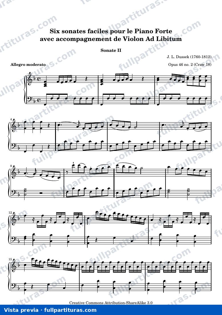 Six sonates faciles pour le Piano Forte (II) — preview