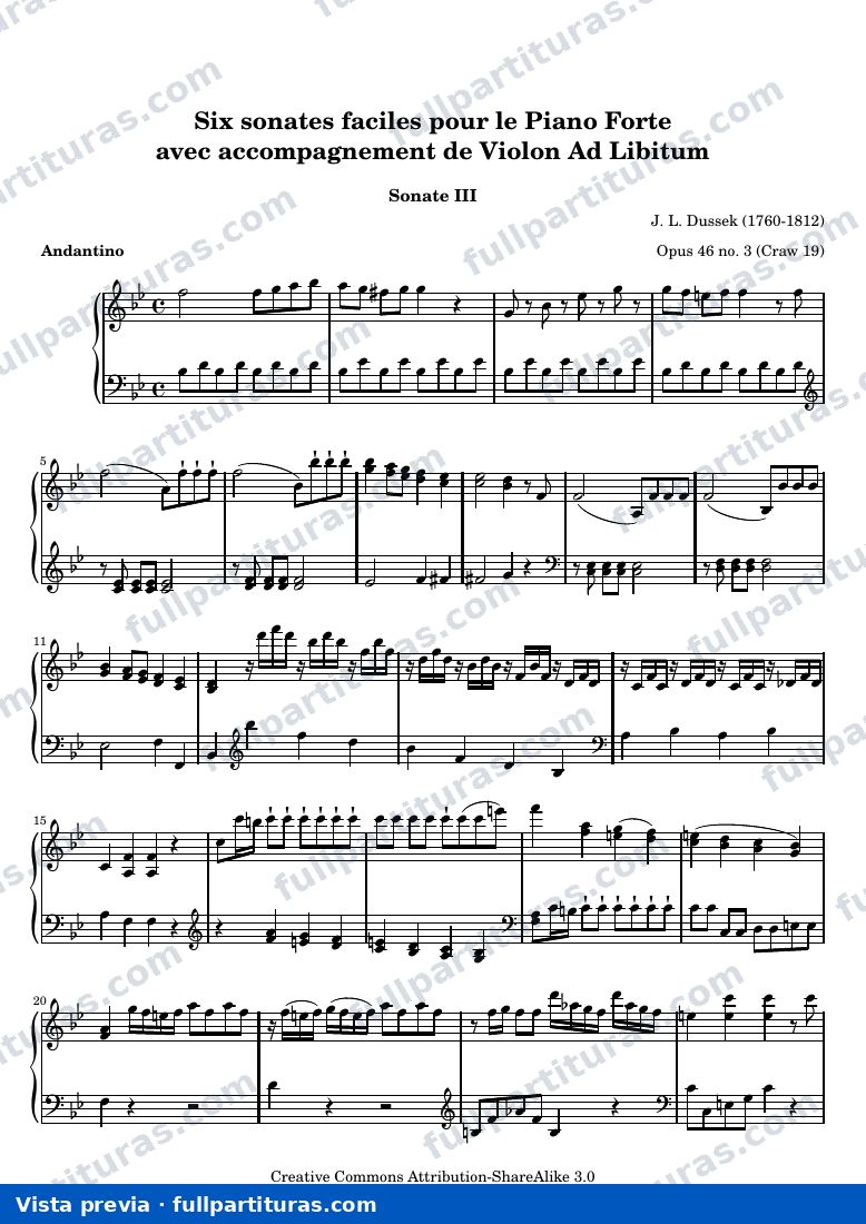 Six sonates faciles pour le Piano Forte (III) — preview