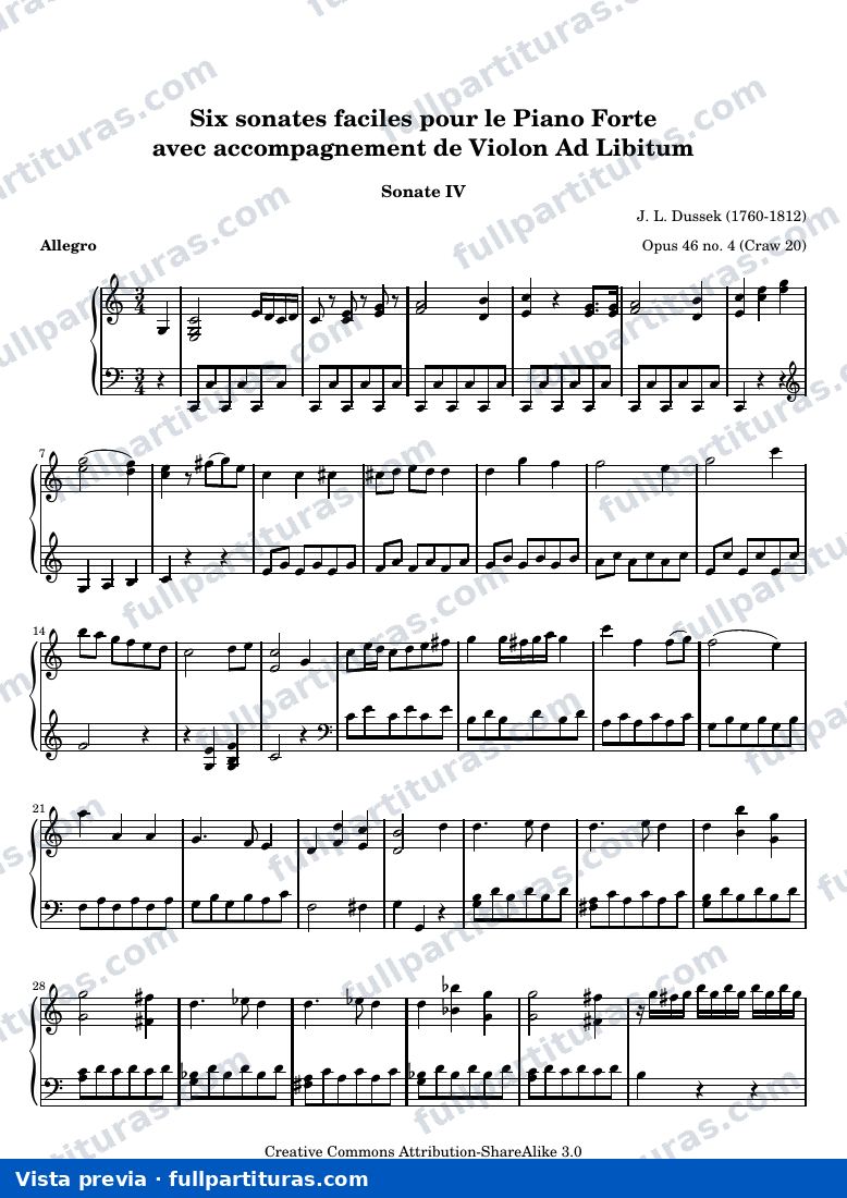 Six Sonates Faciles pour le Piano Forte (IV) — preview