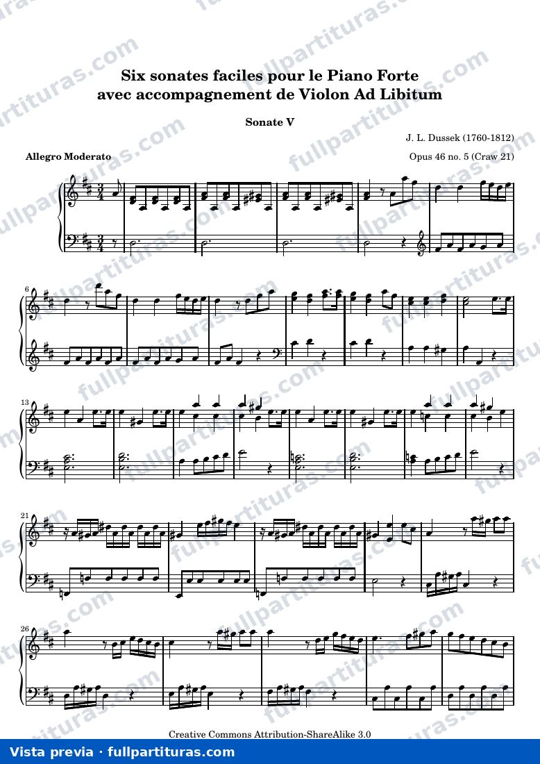 Six sonates faciles pour le Piano Forte (V) — preview