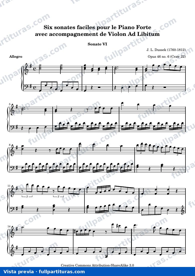 Six sonates faciles pour le Piano Forte (VI) — preview