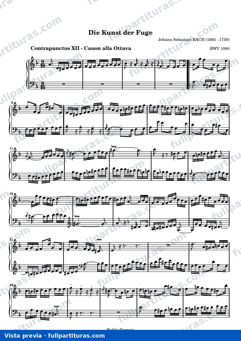 Die Kunst der Fuge, Contrapunctus XII - Canon alla Ottava — preview