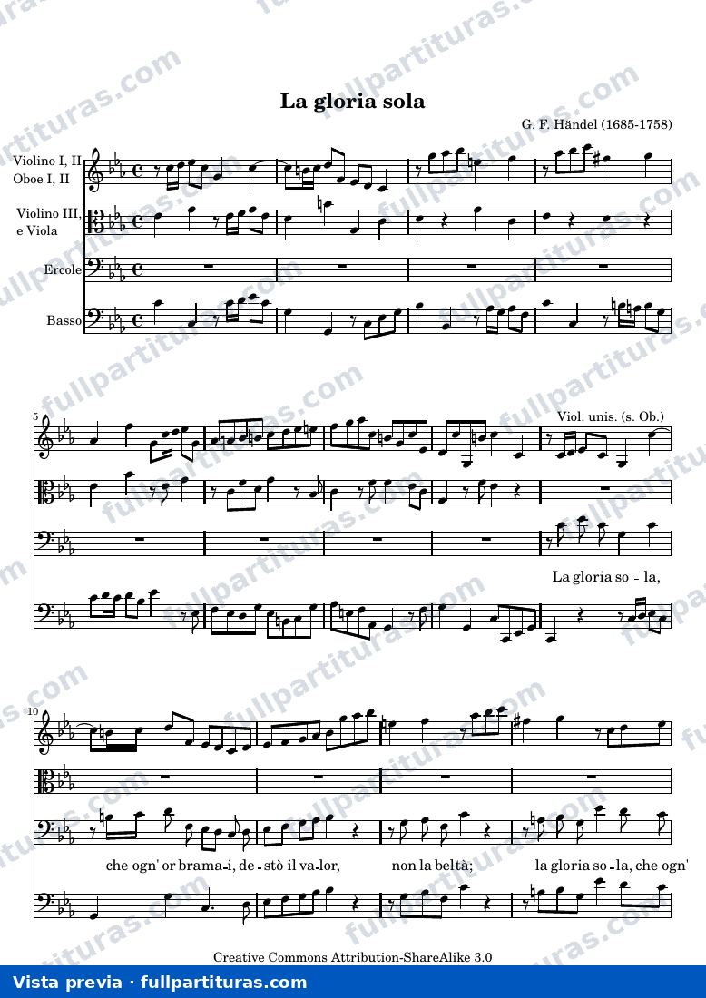 Georg Friedrich Händel - La gloria sola, Aria from Admeto — preview