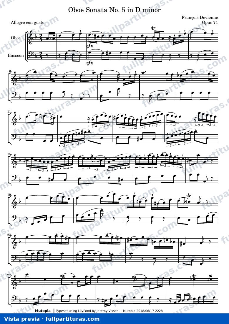 François Devienne - Oboe Sonata No. 5 in D minor — preview