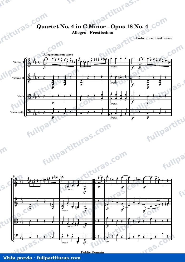 Ludwig van Beethoven - String Quartet No. 4 in C Minor: 4. Allegro - Prestissimo — preview