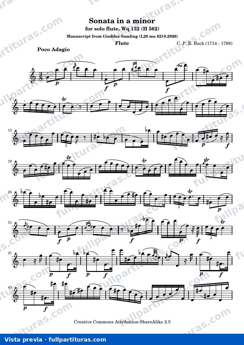 Carl Philipp Emanuel Bach - Sonata in A Minor for Solo Flute — vista previa