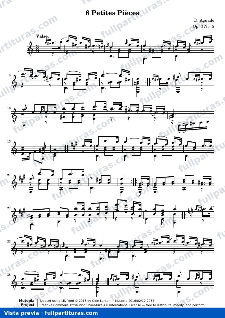 Dionisio Aguado - 8 Petites Pièces for Guitar, No. 5 — vista previa