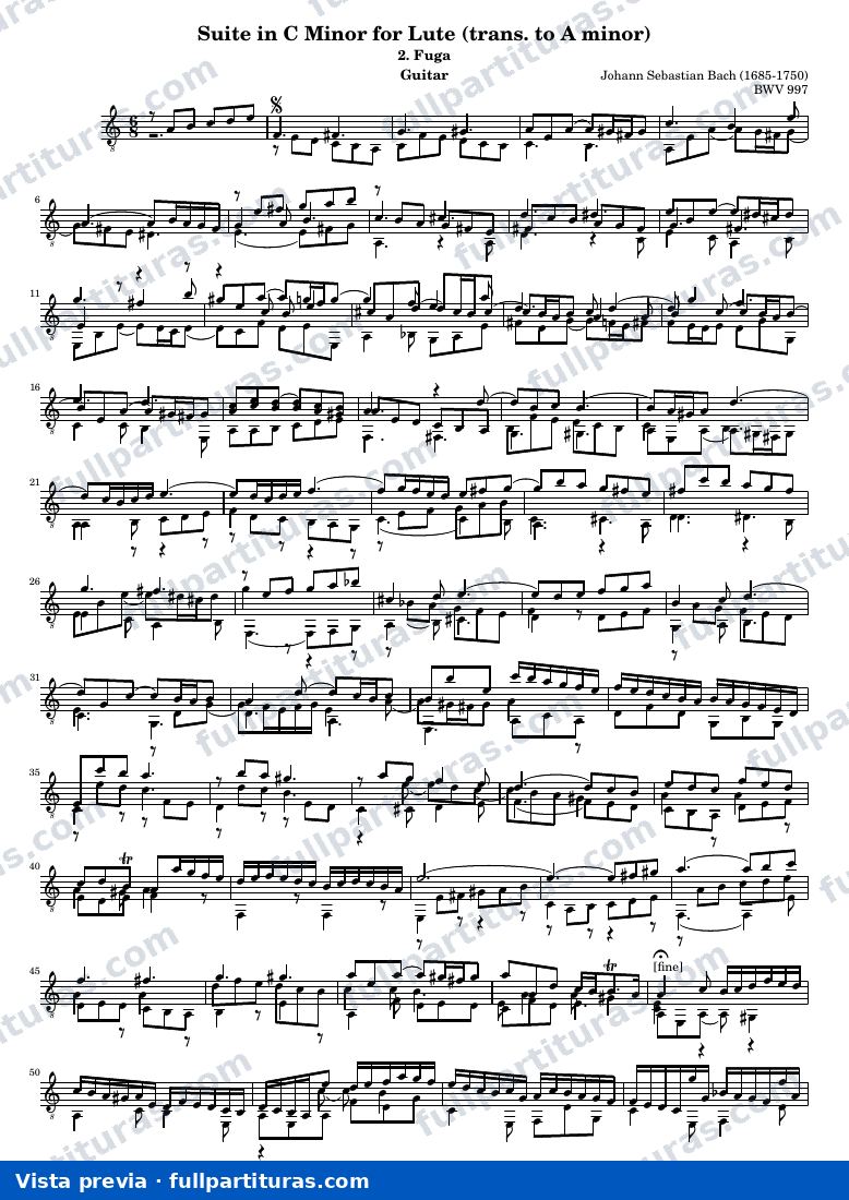 Johann Sebastian Bach - Lute Suite BWV 997: 2. Fuga — preview