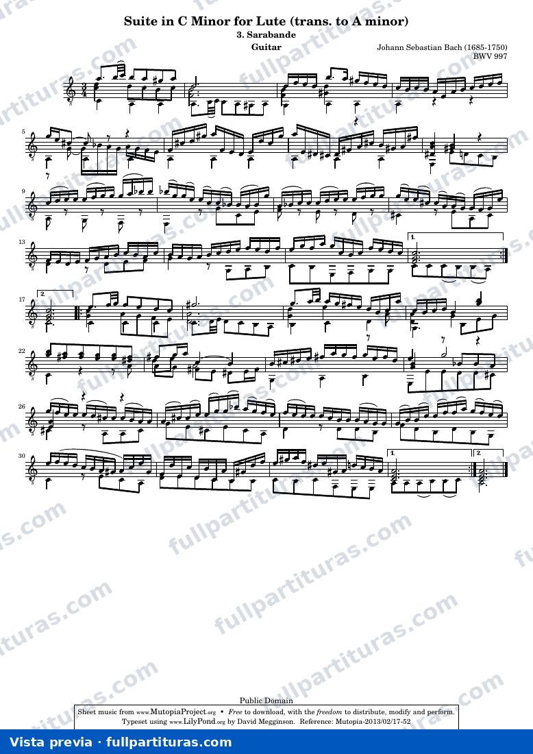Johann Sebastian Bach - Lute Suite BWV 997: 3. Sarabande — preview