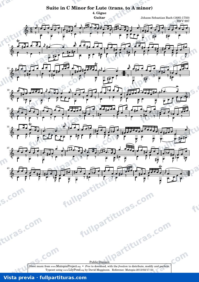 Johann Sebastian Bach - Lute Suite BWV 997: 4. Gigue — preview