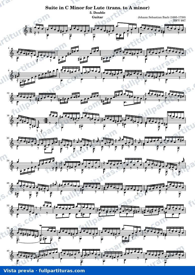 Johann Sebastian Bach - Lute Suite BWV 997: 5. Double — preview