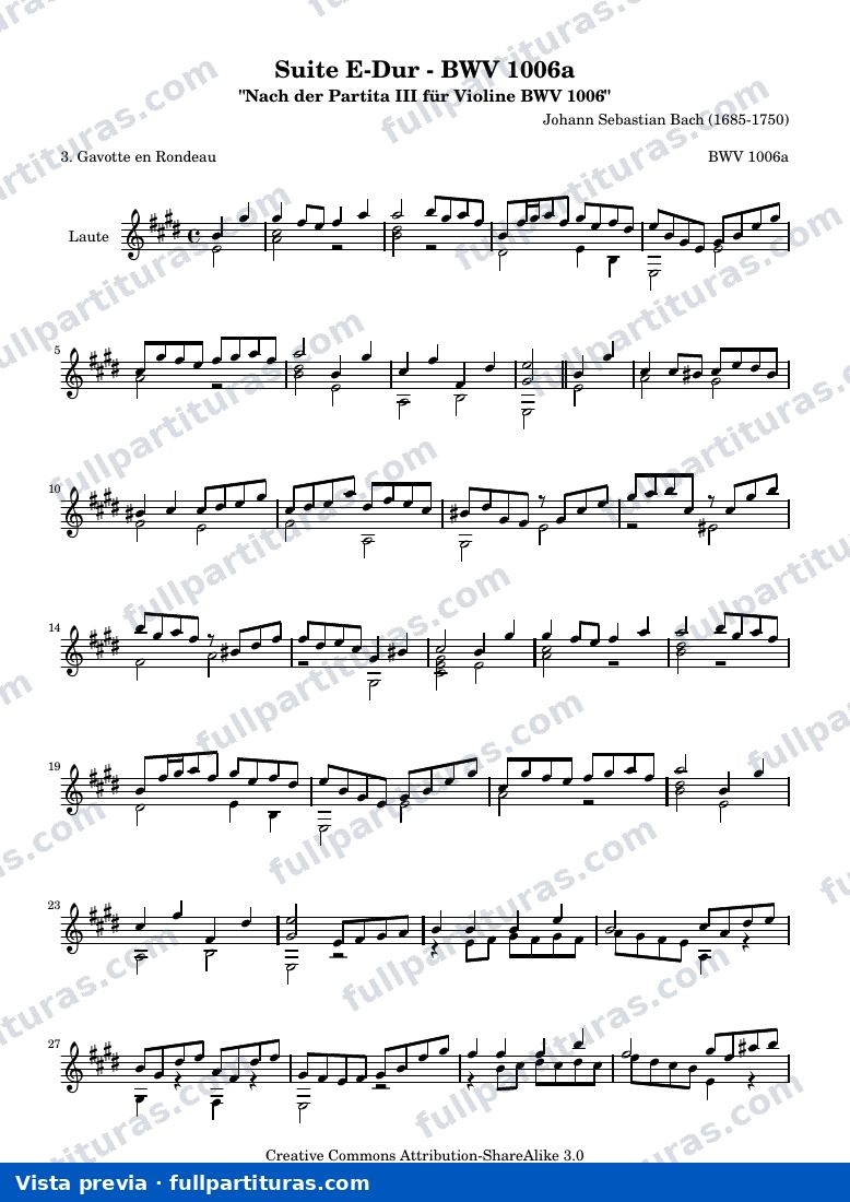 Johann Sebastian Bach - Suite E-Dur BWV 1006a - Gavotte en Rondeau — preview