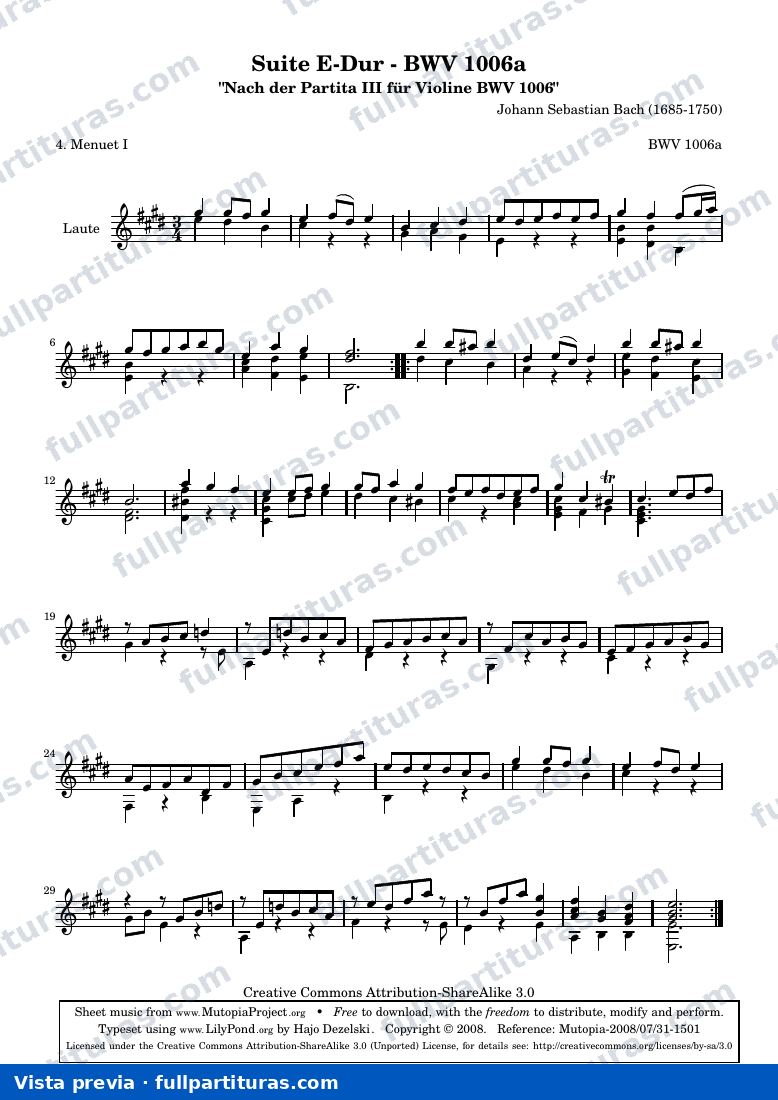 Johann Sebastian Bach - Suite E-Dur BWV 1006a - Menuet I — preview