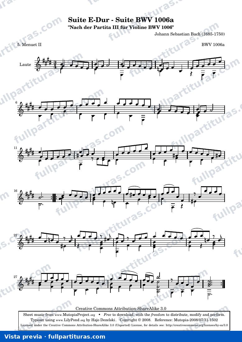 Johann Sebastian Bach - Suite E-Dur BWV 1006a - Menuet II — preview