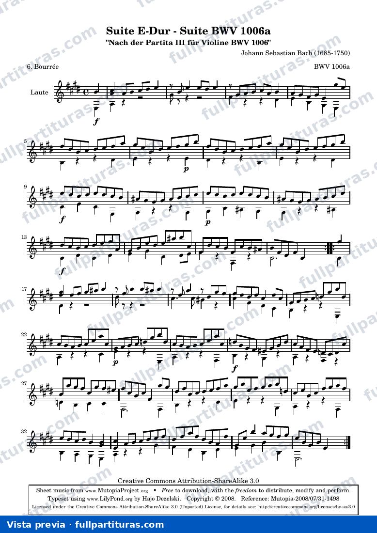 Johann Sebastian Bach - Suite E-Dur BWV 1006a - Bourrée — preview