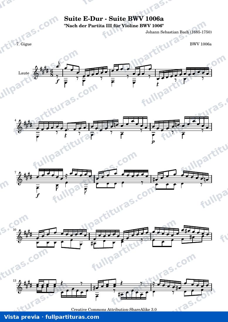 Johann Sebastian Bach - Suite E-Dur BWV 1006a - Gigue — preview