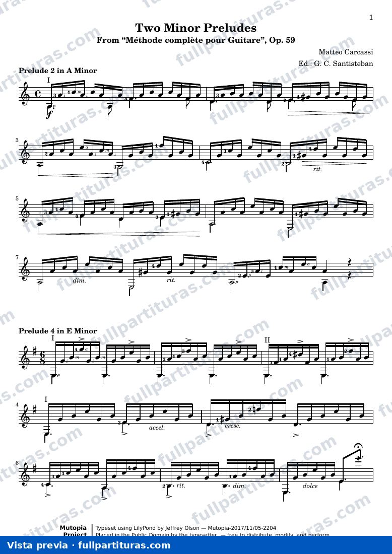 Matteo Carcassi - Two Minor Preludes from Méthode complète pour Guitare — preview