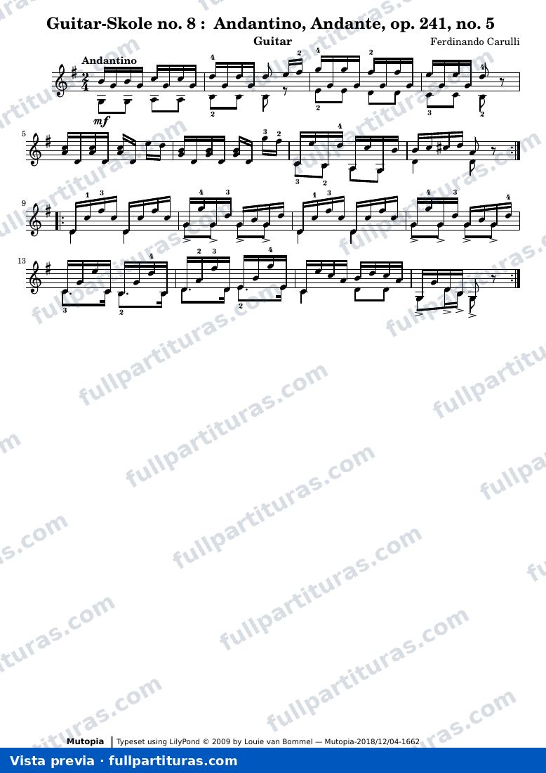 Ferdinando Carulli - Guitar-Skole no. 8: Andantino, Andante, op. 241, no. 5 — preview