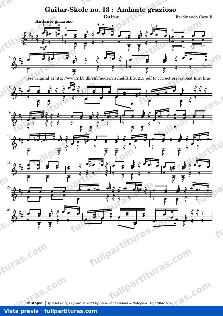 Ferdinando Carulli - Guitar-Skole no. 13: Andante grazioso — preview