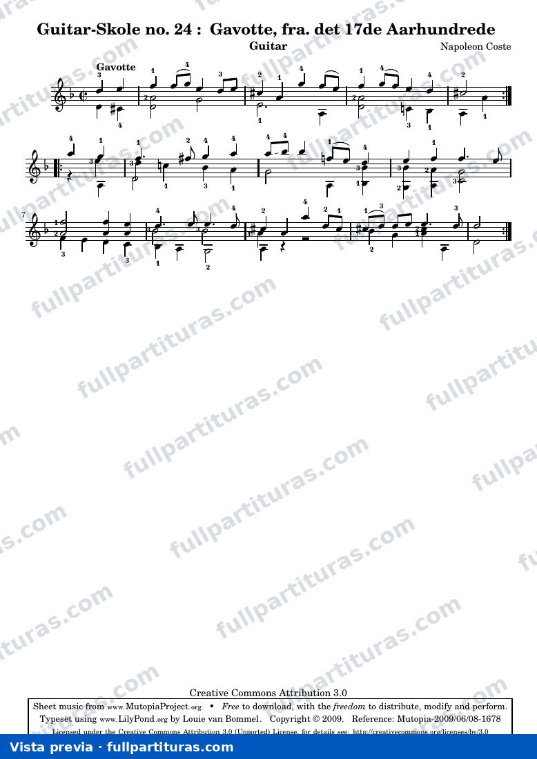 Napoleone Coste - Guitar-Skole no. 24: Gavotte fra det 17de Aarhundrede — preview