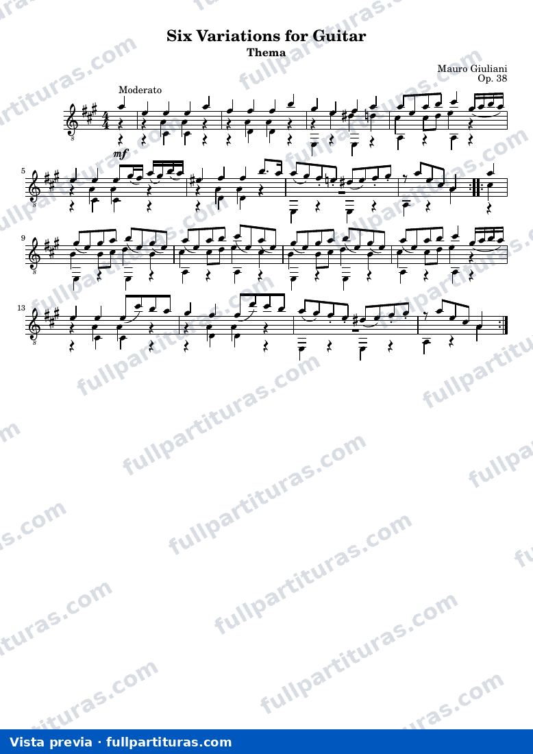 Mauro Giuliani - Six Variations for Guitar — preview