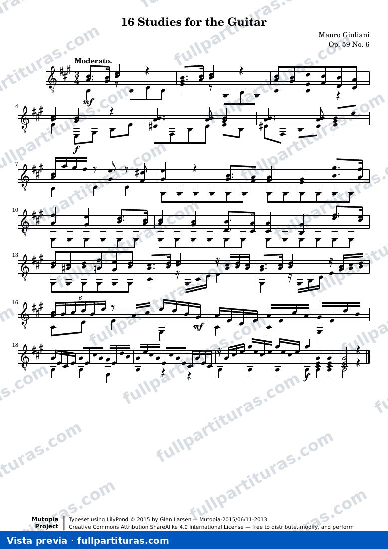 Mauro Giuliani - 16 Studies for the Guitar: No. 6 — preview